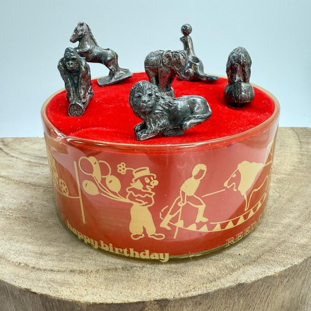 Reed & Barton Happy Birthday Metal Animal Candle Holders with Original Container